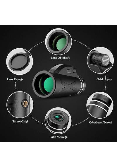 Monozone 80x100 Yüksek Çözünürlüklü Dürbün Ultra Zoom Siyah