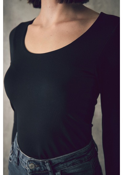 Fullamoda Basic Kare Yaka Bluz 25kgb7510215209-siyah Siyah