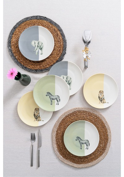 6'lı Savanda Safari Temalı Pasta Tabağı Seti 20cm - Kahvaltı & Tatlı Sunum Renkli