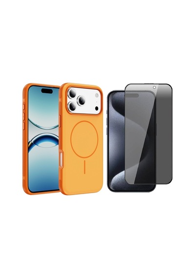 Vendas Apple iPhone 17 Pro Uyumlu Joko Neksa M-safe Kapak + Privacy Cam Ekran Koruyucu Turuncu