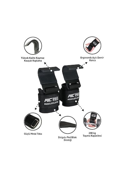 Musclecloth Lifting Hooks Ağırlık Kaldırma Kancası Siyah Çok Renkli