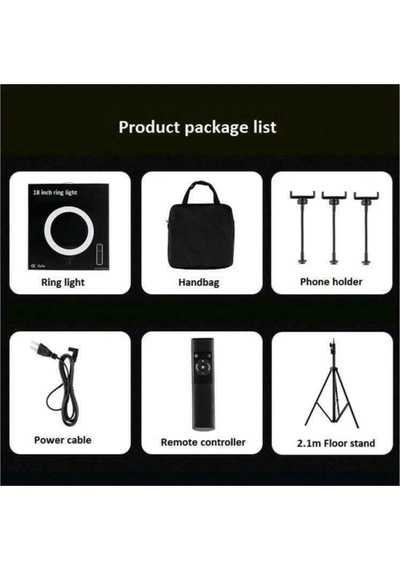 Ring Light 18inç Youtuber Tiktok Led Çantalı Ve Kumandalı 3 Telefon Tutucu Makyaj Işığı+2.1 M Tripod
