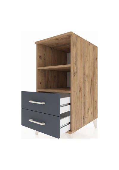 Kronos Komodin 2 Raflı 2 Çekmeceli 44x59x96 Çam-antrasit Atlas Çam
