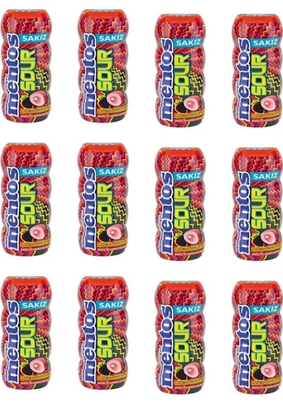 Mentos Sour Çilek Aromalı Şekersiz Tatlandırıcılı Ekşi Draje Sakız 30 G X 12 Adet