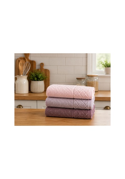 Kristal Desenli Havlu 30x50 Cm 3'lü Set %100 Pamuk - Lavinya Çok Renkli