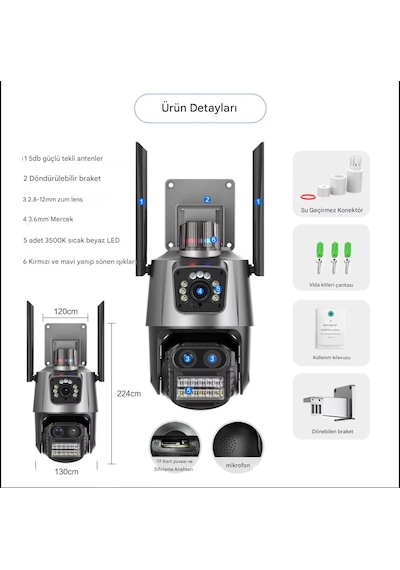 Ip66 Su Geçirmez 9mp Çift Lensli 8x Zomlu Wifi Ptz Çakarlı Kamera