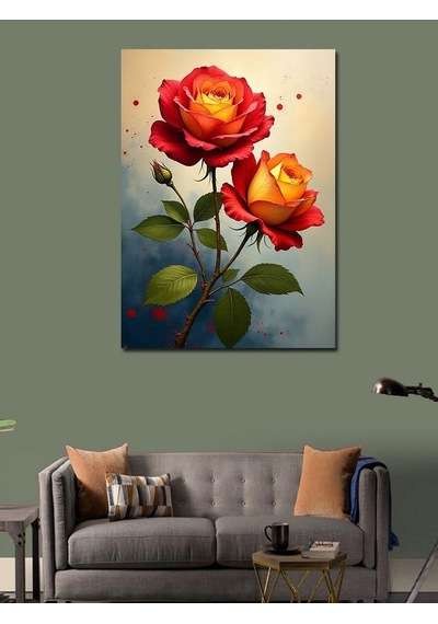 Kanvas Tablo Kırmızı Ve Sarı Gül Buketi 100cmx140cm