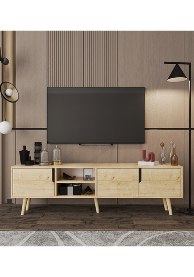 Latina Ahşap Ayaklı Tv Ünitesi Tv Sehpası 180 Cm Safir Meşe Safir Meşe