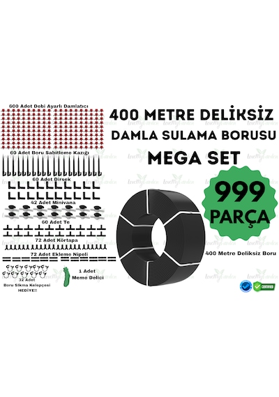 Lovemygarden 400 Metre Deliksiz Damla Sulama Borusu Ve Mega Sulama Seti - Ø16 Mm