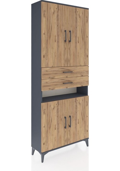 Arges Dolap 5 Raflı 2 Çekmeceli 4 Kapaklı 88x30x221 Antrasit-çam Antrasit