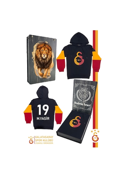 Galatasaray Orijinal Logolu Siyah Kişiye Özel Sweat Kutulu 091 Siyah
