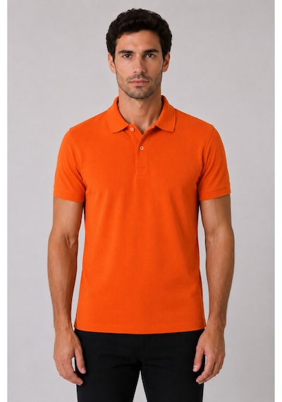 Parshey Regular Fit %100 Pamuk Polo Yaka Yarım Kollu Basic T-shirt Turuncu
