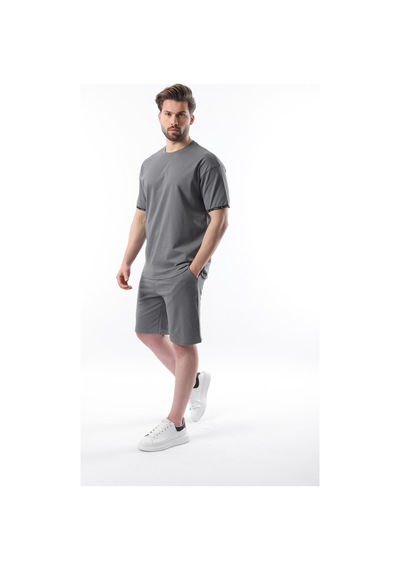 Madmext Füme Basic Erkek Şort T-shirt Takımı E7307 Füme