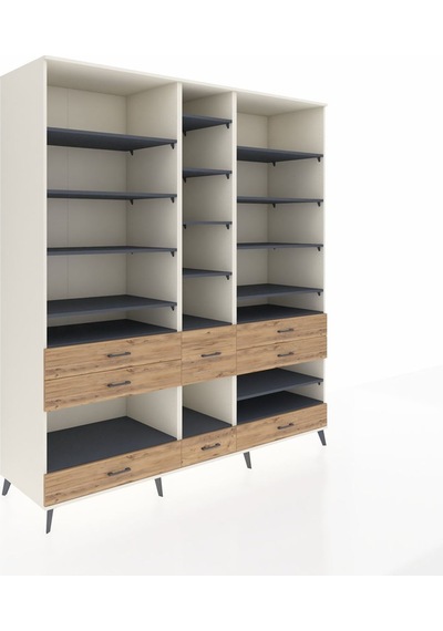 Kronos Dolap 19 Raflı 8 Çekmeceli 220x59x243 Aytaşı-antrasit/çam Antrasıt/atlas Çam