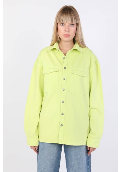 Banny Jeans Kadın Oversize Jean Gömlek Yeşil