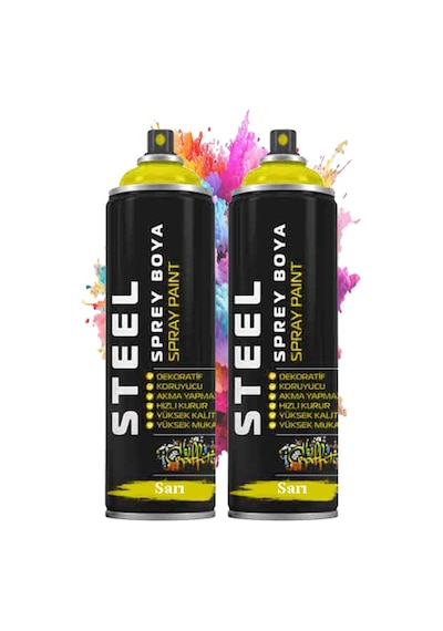 Sarı Sprey Boya 200 Ml 2 Adet Hızlı Kuruyan Profesyonel Ahşap Plastik Demir Metal Cam Porselen Duvar Renkli Sarı