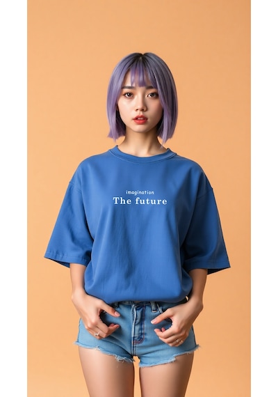 The Future Baskılı Oversize T-shirt Mavi