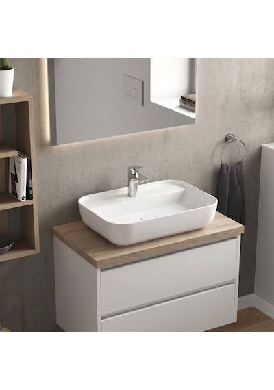 Dura Bagno Nexus Çanak Lavabo 60x40 Cm. Batarya Delikli Tezgah Üstü Beyaz 5850
