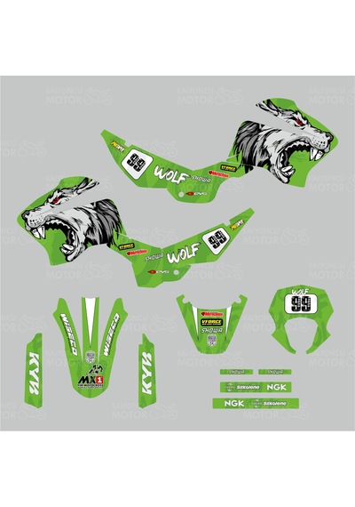 Mondial X-treme Max 200 İ Wolf Design Sticker Set Yeşil Renkli