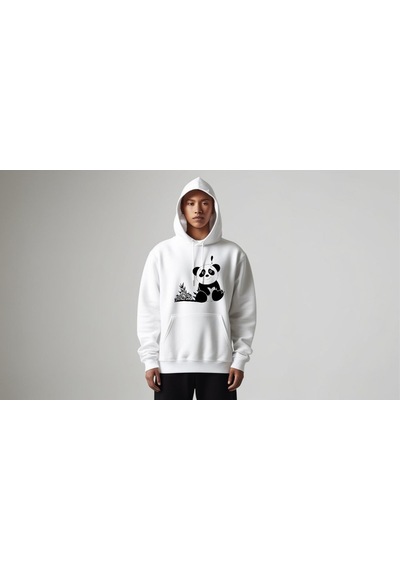 Panda Baskı Tekstil Şaşkın Panda Beyaz