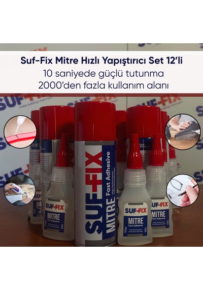 Suf-fix Mitre Hızlı Yapıştırıcı Set 12 Li 200 Ml + 50 Gr