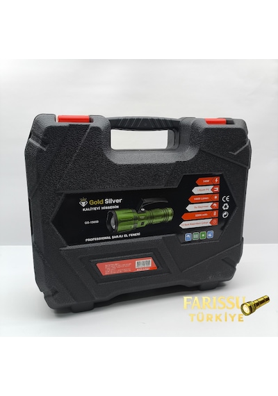 Gold Silver Gs-15050 Profesyonel Şarjlı El Feneri - 14.000 Lümen / 32.000 Mah Dev Batarya Siyah
