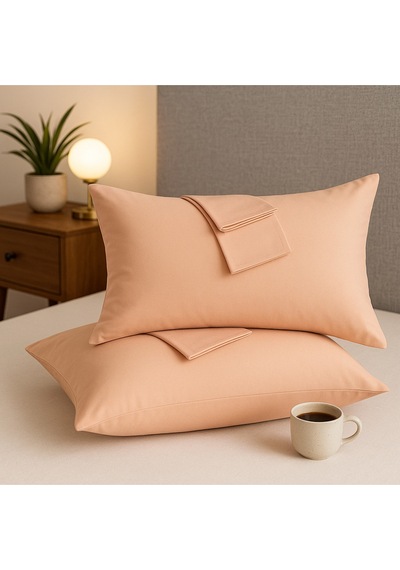 Bej Pamuk Kumaş Kapaklı Yastık Kılıfı 2 Adet 50 X 70 Cm