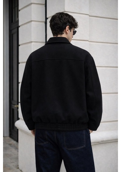 Baselco Unisex Basic Oversize Premium Kaşe Ceket Siyah Kaşe