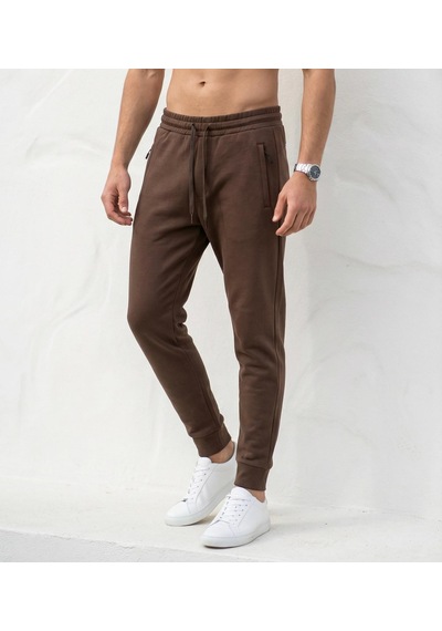 Plus Scorpion Erkek Slim Fit Eşofman Altı Pamuklu Kumaş, Fermuarlı Cepli, Rib Paça Kahverengi