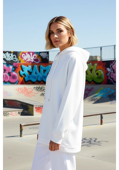 Benerly Kadın Kapüşonlu Düşük Kol Uzun Sweatshirt Fonksiyonel Dayanıklı K Ekru