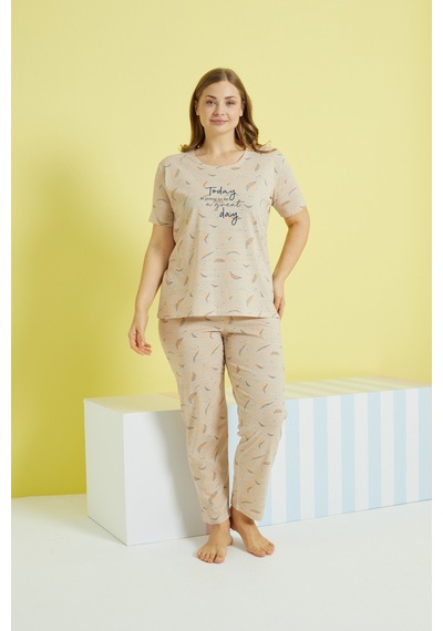 Siyah İnci Curve Büyük Beden Battal Boy Örme Pijama Takımı 24103634 Çok Renkli