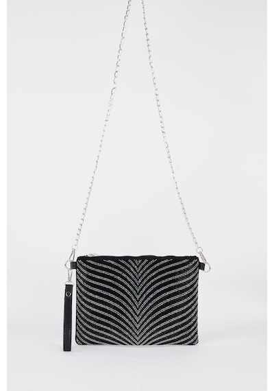 Vivaq Kadın Zebra Gümüş Taşlı Süet Bilek Askılı Ve Zincir Askılı Portföy El Ve Clutch Çanta SİYAH