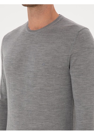 Cacharel Gri Slim Fit Kaşmir İpek Karışımlı Bisiklet Yaka Triko Kazak