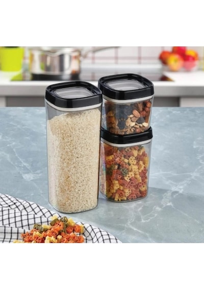 Erzak Saklama Kabı 3lü Set Silikonlu Sızdırmaz Kapak 1800 Ml 1000 Ml 600 Ml Siyah