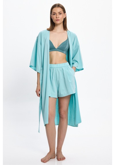 Toosalty Kadın Mint Yeşili Çizgili Uzun Kimono 25pl05st Yeşil-mint