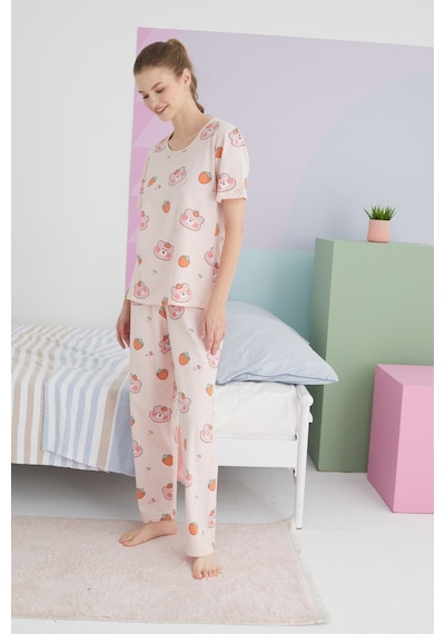 Siyah İnci Pamuklu Örme Pijama Takım 24117030 Çok Renkli