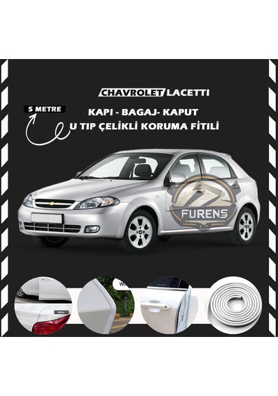 Chavrolet Lacetti Oto Araç Kapı Koruma Fitili 5 Metre Parlak Beyaz Renk