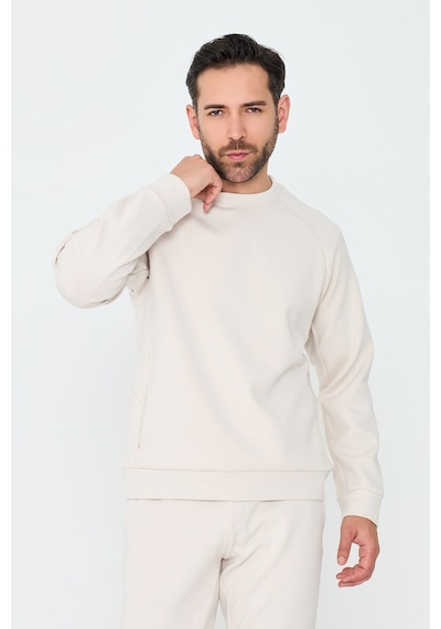 White Stone Kırık Beyaz Pamuklu Erkek Basic Sweatshirt Off-whıte