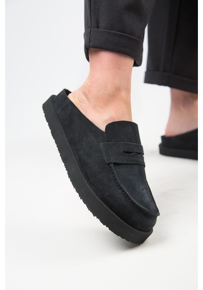 Manijero Ziva Kadın Hakiki Deri Loafer Platform Antrasit Terlik