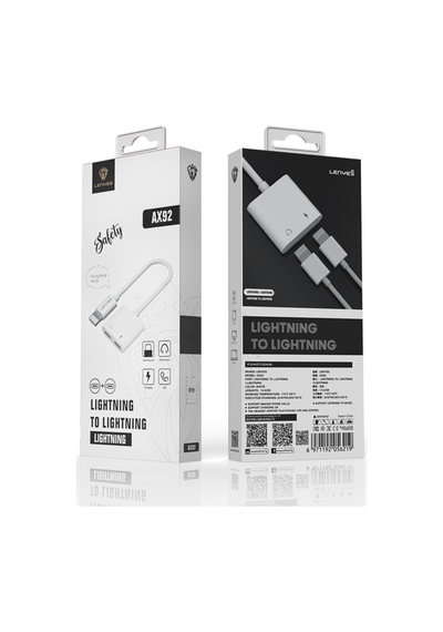 Lenyes Ax92 Lightning To Lightning 2in1 Şarj Ve Kulaklık Dönüştürücü Adaptör Beyaz Beyaz