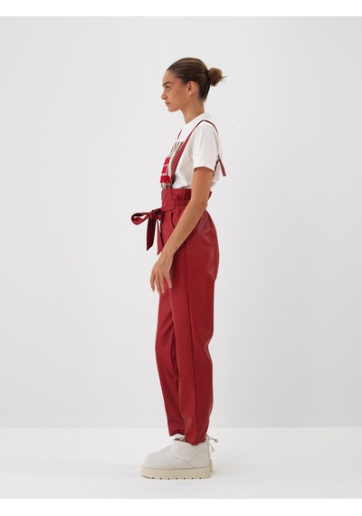 Xint Kırmızı Deri Görünümlü Regular Fit Salopet 288014