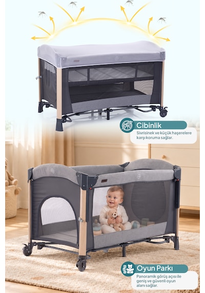 Prego Elips Plus Anne Yanı Park Yatak Oyun Parkı Sallanır Beşik Kolay Katlanır Aliminyum Kasa + Yatak Hediyeli