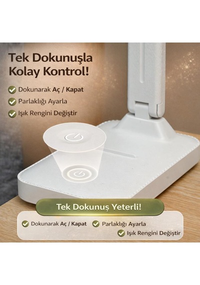 Coofbe Ayarlanabilir 3 Renkli Işık Şarjlı Masa Lambası Dokunmatik Katlanabilir Şarjlı Masa Lambası Beyaz