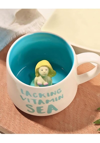 Mukko Home 3d Porselen Kupa Deniz Kızı Figürlü, 350 Ml, Eğlenceli Ve Şık Tasarım,mavi Beyaz - Çok Renkli