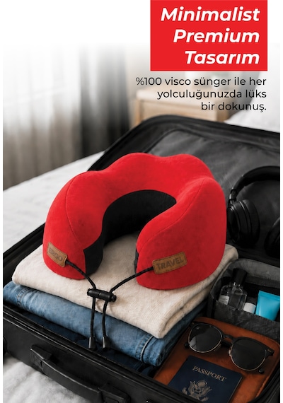 Viscofoam Cosy Ortopedik Seyahat Yastığı Visco Boyun Destekli Seyahat Yastığı - Kırmızı | Ergo Travel