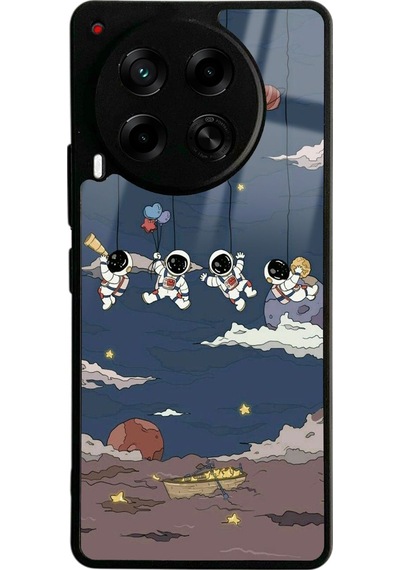 Tecno Camon 30 Salıncaklı Astronot Tasarımlı Glossy Telefon Kılıfı Siyah