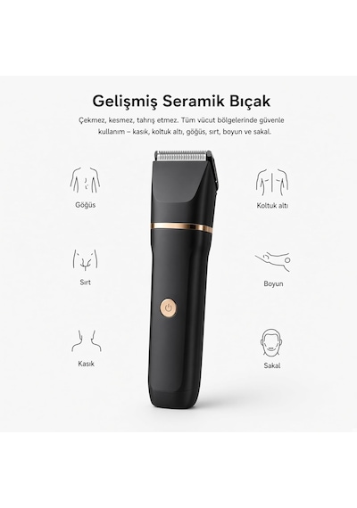 Tr Erkek Bakım Seti Yüz Saç Sakal Vücut Tıraş Makinesi Islak Kuru Ipx7 Su Geçirmez Seramik Bıçak Şarj Standlı 1 - 2 Saat