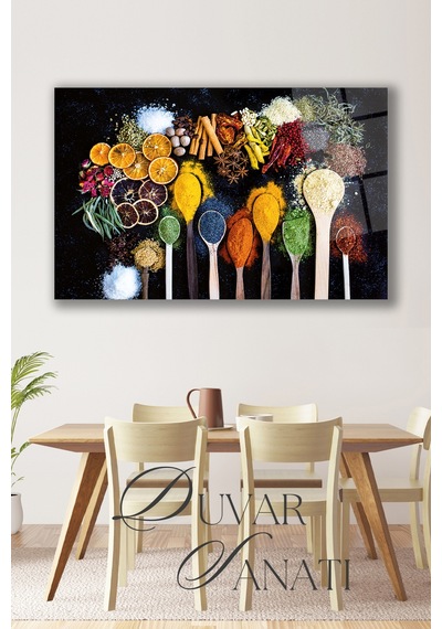Kaşıklarda Baharatlar Cam Tablo Evlika,modern Ev Mutfak Restaurant Duvar Dekoru,hediyelik