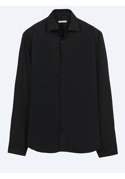 Kip Siyah Regular Fit Uzun Dokuma Casual Pamuk Karışımlı Gömlek