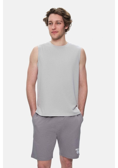 Ucla Bodhı Açık Gri Bisiklet Yaka Sıfır Kol Baskılı Oversize Erkek Tshirt Açik Gri